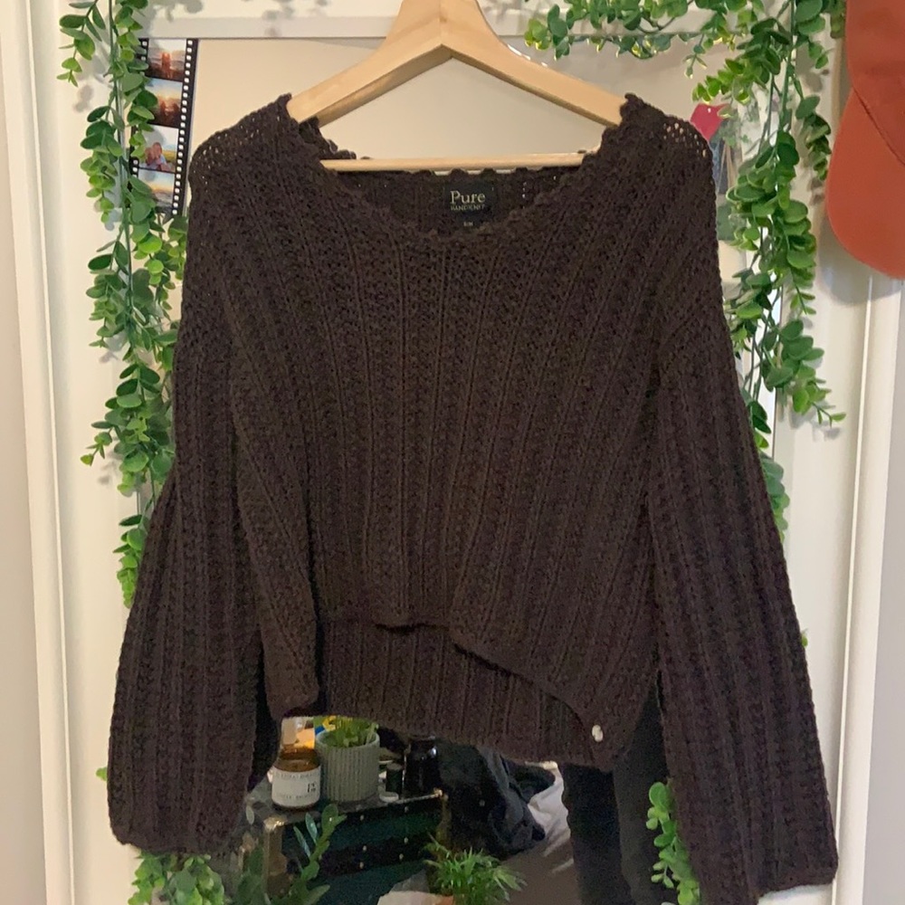 Slightly cropped hand knit sweater